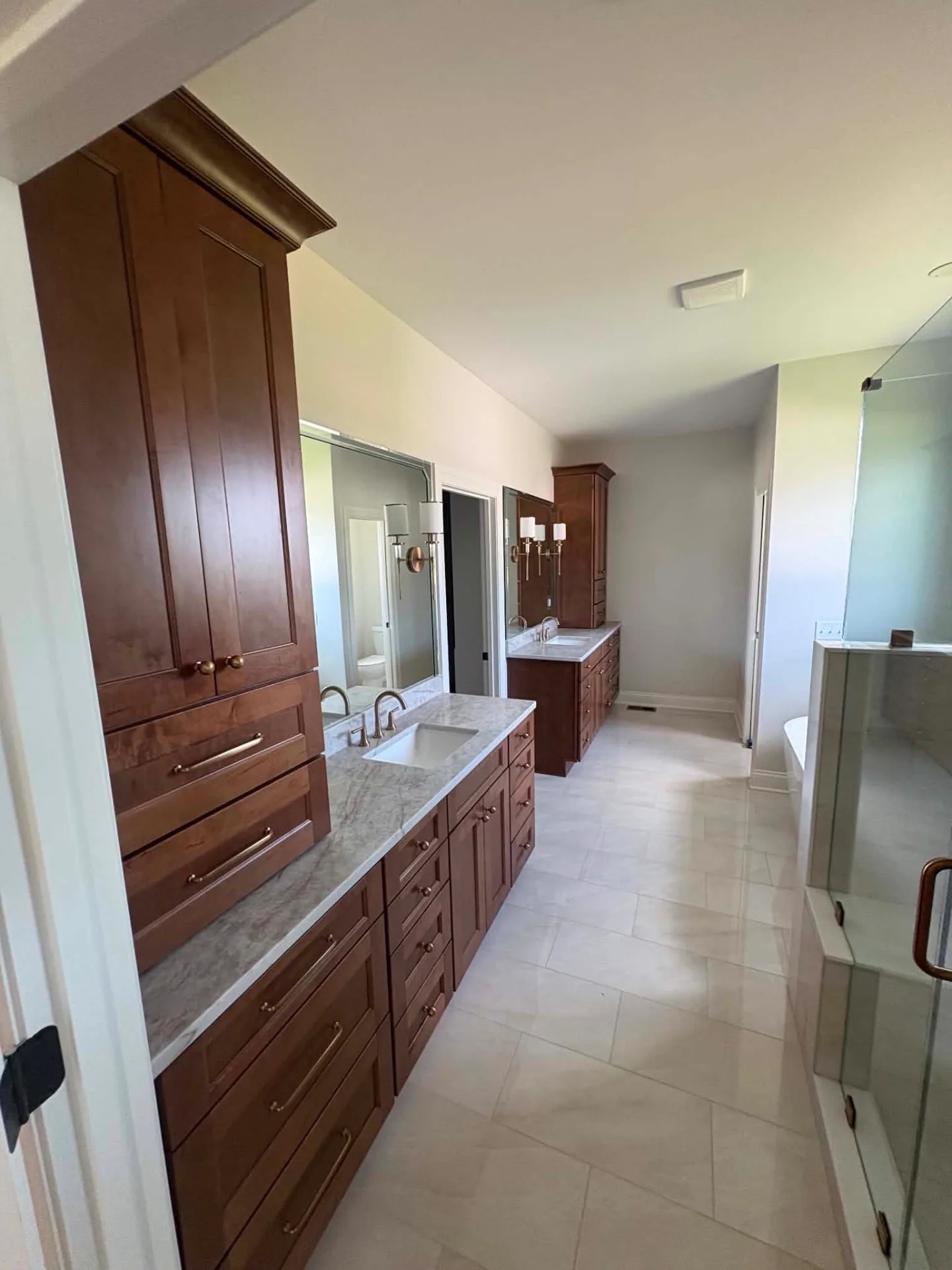 Primary Bath, Twin Vanities — Primary Bath cabinetry installed by Howard's Cabinet Installation