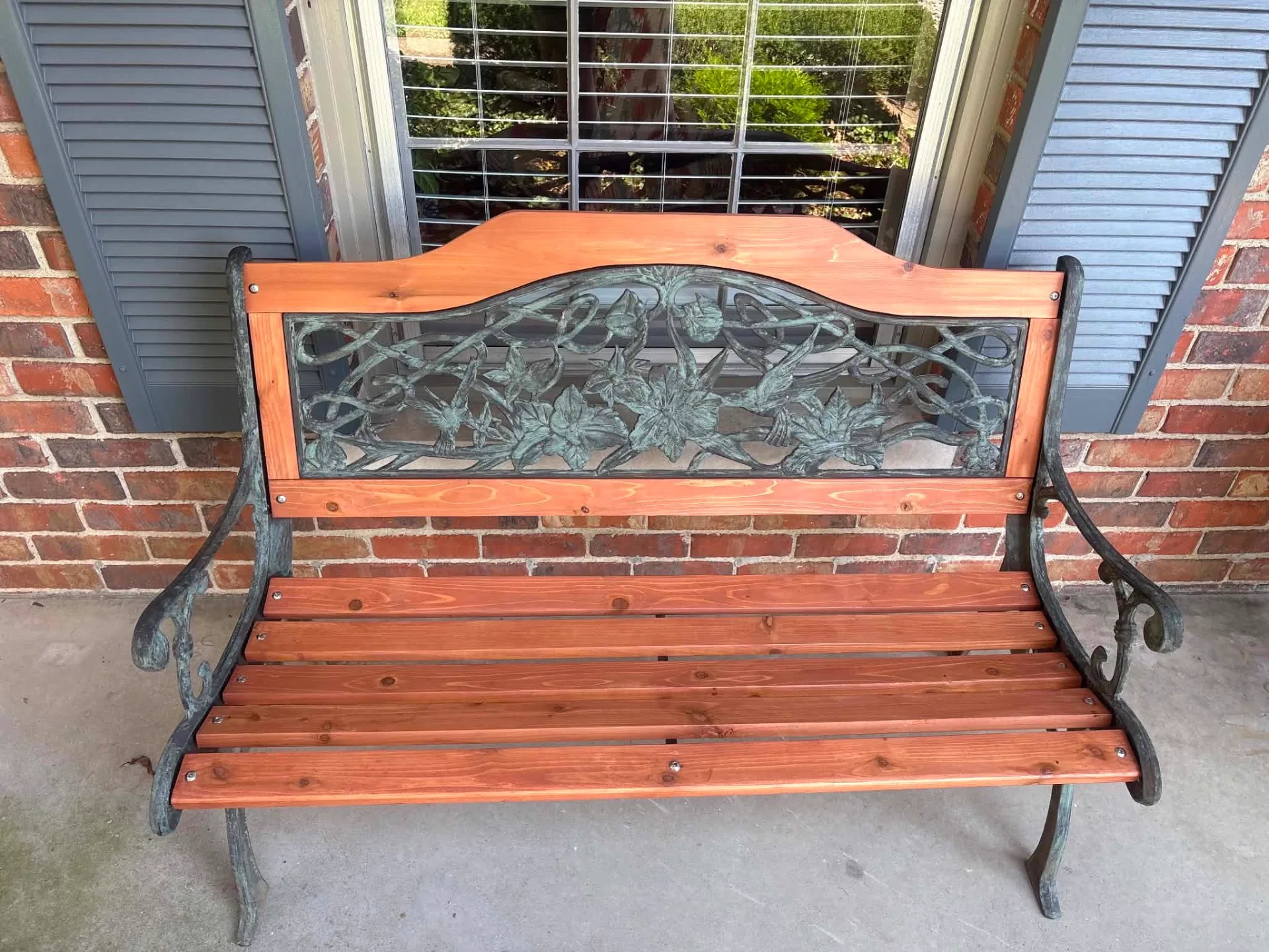 Cedar Garden Bench, Restored — Custom Piece cabinetry installed by Howard's Cabinet Installation