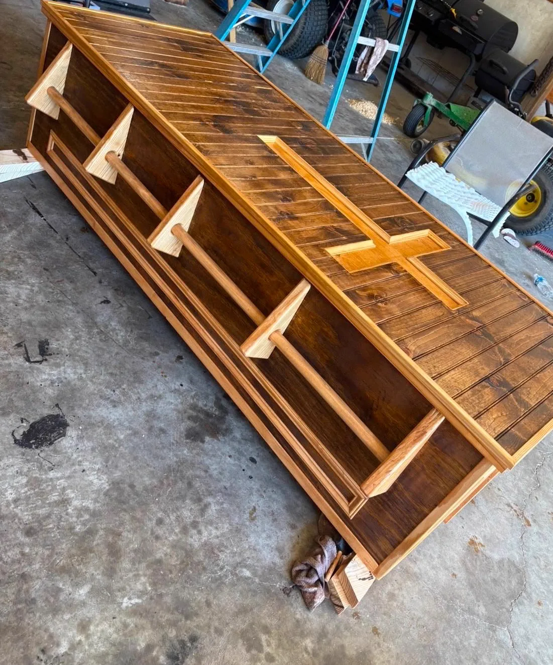Custom Casket with Inlaid Cross — Custom Piece cabinetry installed by Howard's Cabinet Installation