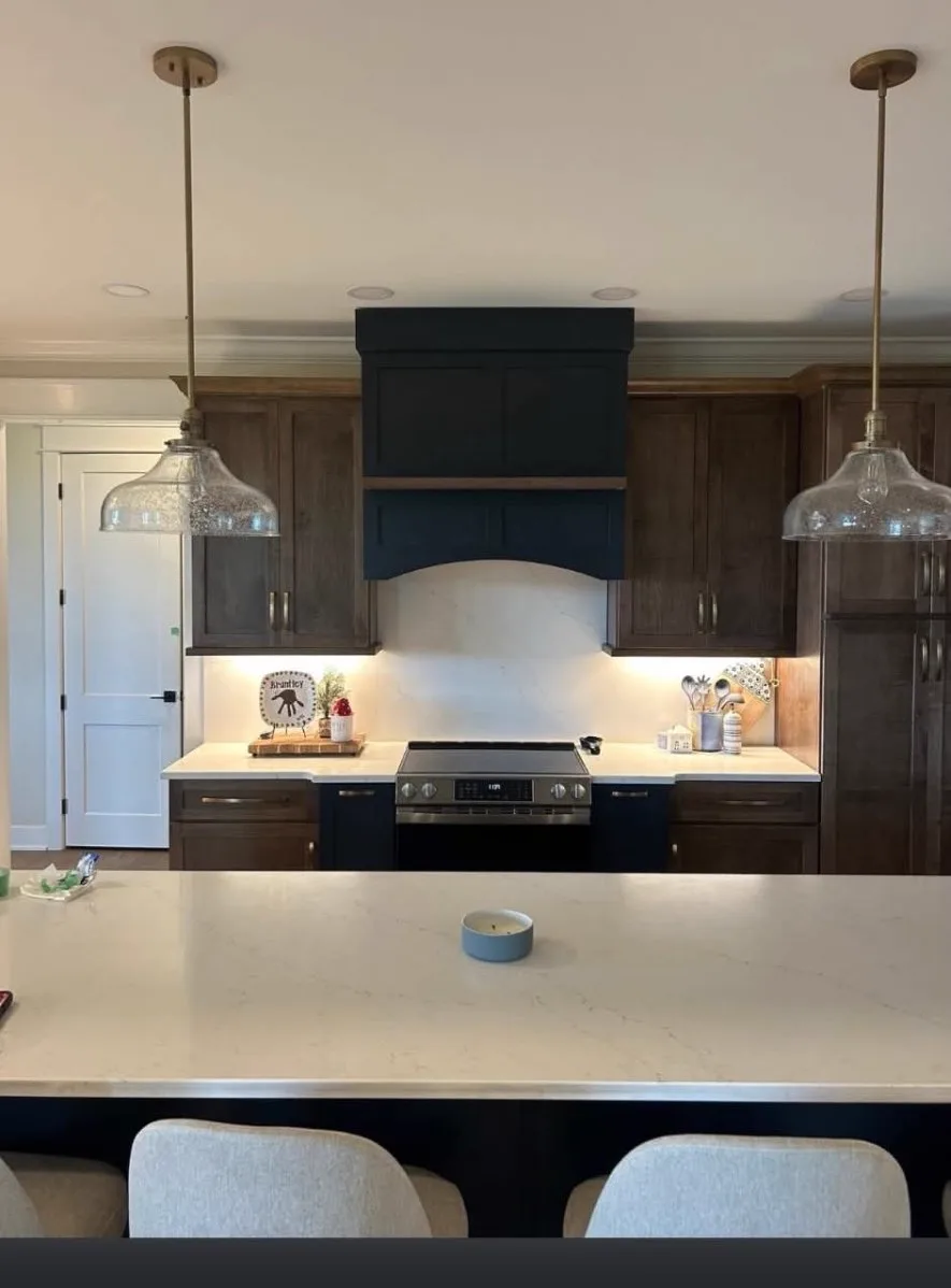 Navy Hood, Range Wall — Kitchen cabinetry installed by Howard's Cabinet Installation
