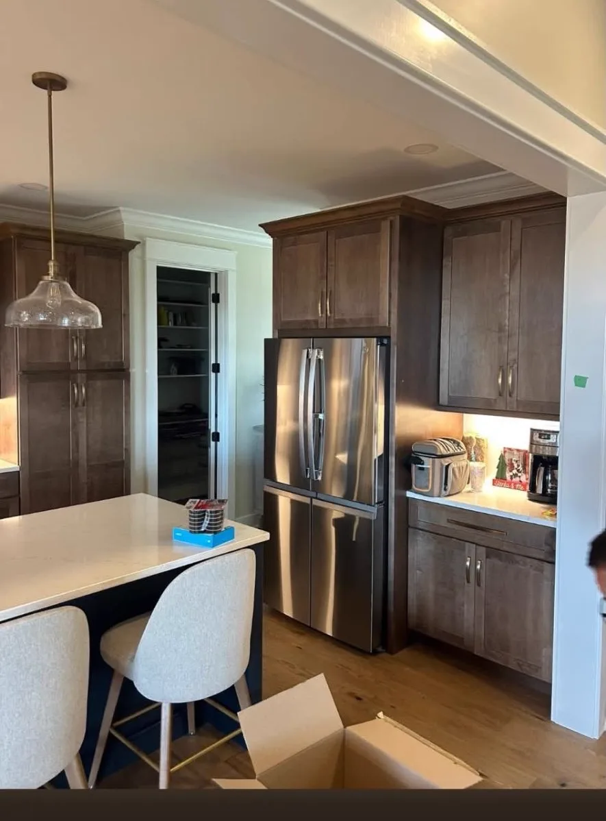 Stained Pantry & Coffee Run — Kitchen cabinetry installed by Howard's Cabinet Installation